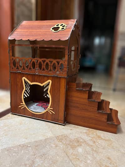 Luxury Wooden Cat House with Stairs 