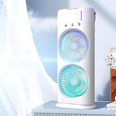 Portable Mini Double Fan Air Cooler With Mist Humidifier And Led . . .