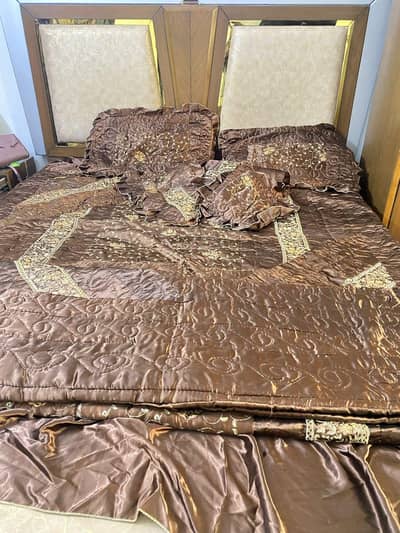 luxury brown satin embroided bedding set- king size