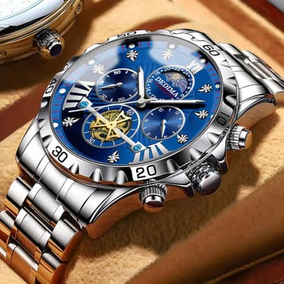 Men's Gold Flywheel Quartz Watch with Luminous Dial