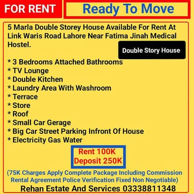 5 Marla Double Storey House For Rent At Link Queens Road Lahore
