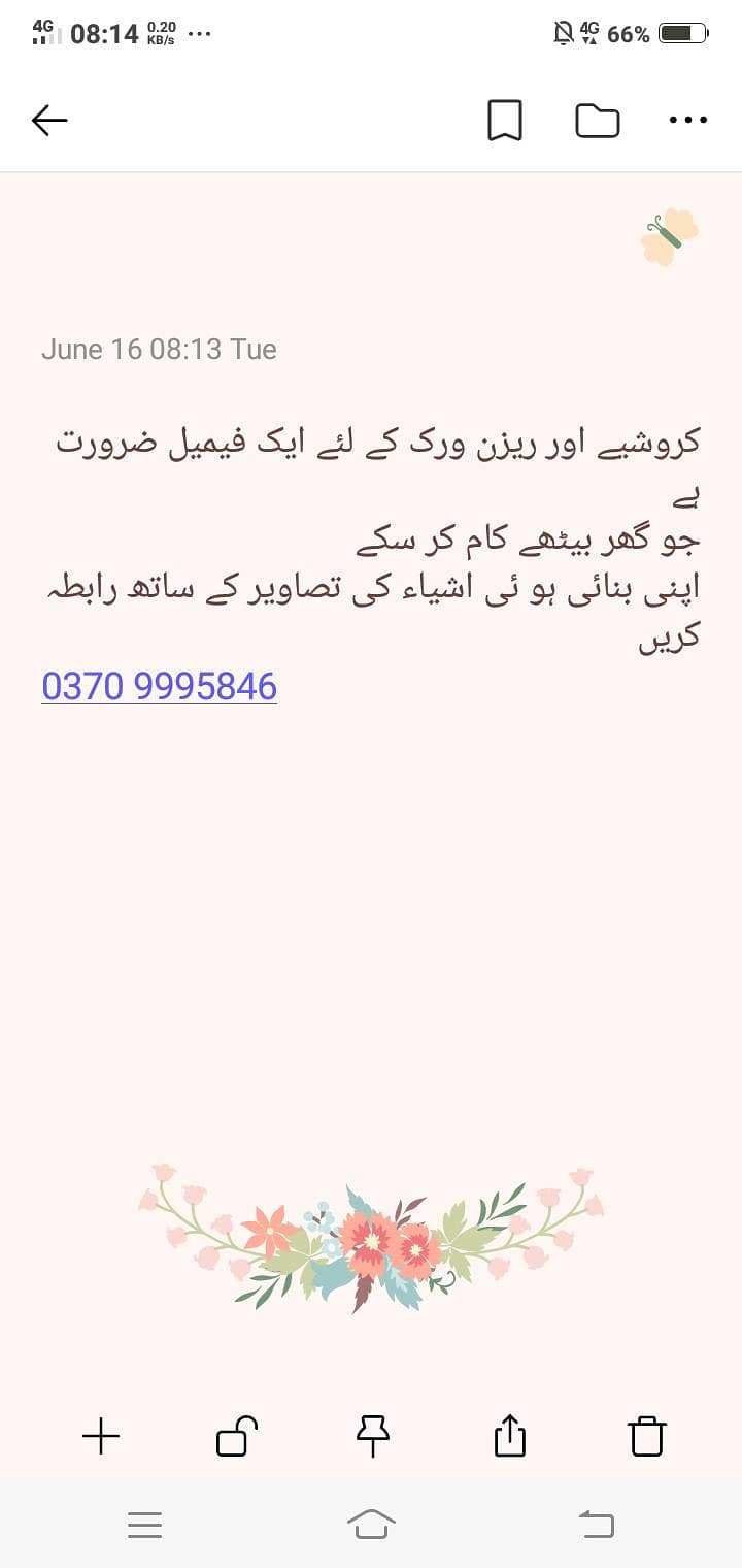 ضرورت ہے کروشیے کاکام کرنے والی فیمیل کی 0