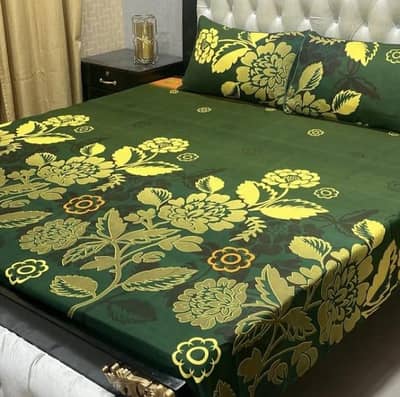 Crystal Cotton Floral Badsheet Set Green Yellow Double Bed