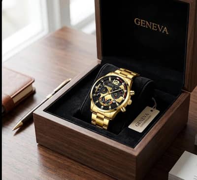 Men's Gold Watch Three eyes chronography watch