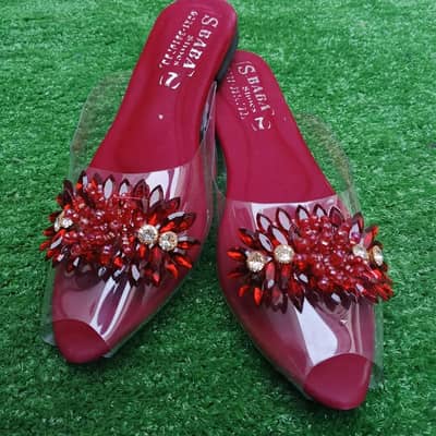 Maroon / stone work flat slipper