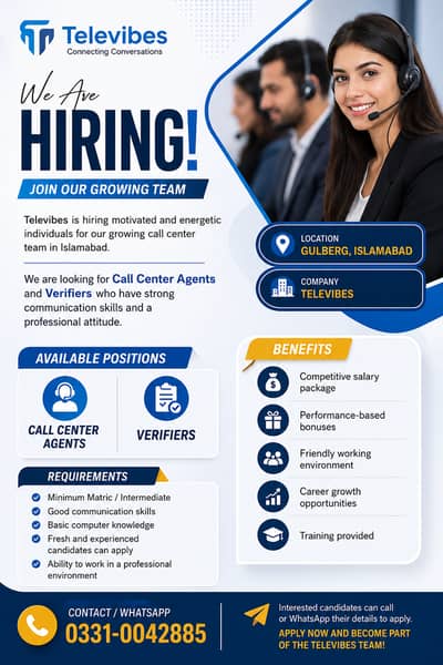 Call Center Agents & Verifiers Required | Jobs | Islamabad