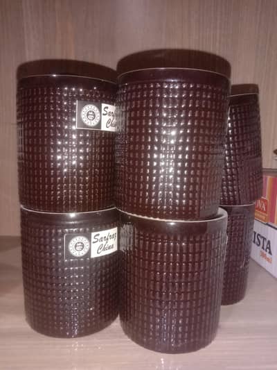 12 Pcs Brown Textured Glass Cups Set – New Condition