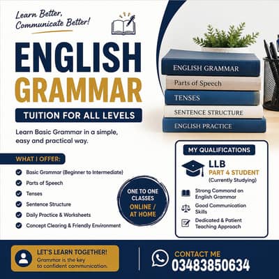 I can teach English basic grammar for better communication skill. .