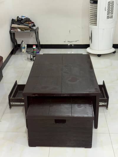 Wooden Center Table | Storage + Side Trays | Solid & Stylish