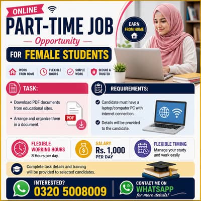  Online Part-Time Job Opportunity for Female Students
