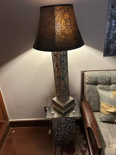 3 lamps with 3 table stand set (foil work with blue beads )