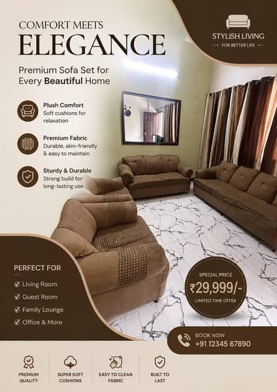 7 Seater Brown Sofa Set – Excellent Condition – Comfortable & Stylish