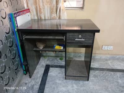 Dark Wood Office Desk with Storage