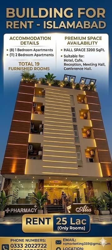 5-Storey Commercial Building For Rent | 21 Bed Rooms Furnished | E 11/2 Islamabad
