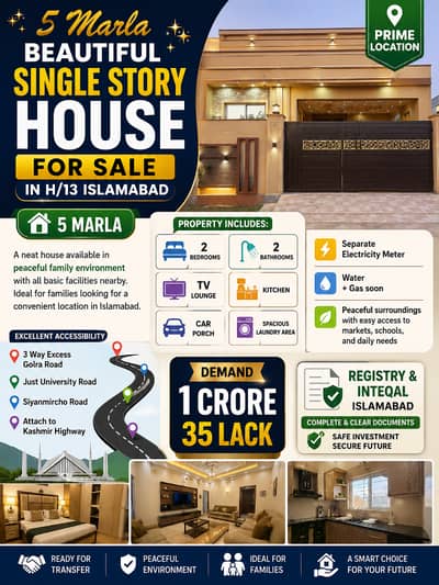 5 Marla Single Registry Story House For Sale Near Kashmir Highway