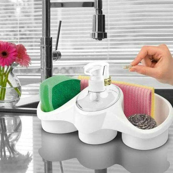 3-in-1 Soap Dispenser with Sponge Holder for Kitchen Sink