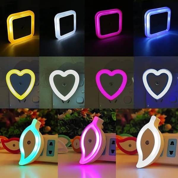 LED Sensor Night Light Plug-In Lamp – Automatic Soft Glow Wall Light with Heart, Square & Leaf Designs