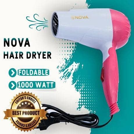 Nova NV-1290 Foldable Hair Dryer 1000W | Portable Travel Blow Dryer with Hot & Cold Air for Home, Travel, and Salon