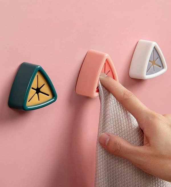 Wall Mounted Towel Holder Clip | Punch-Free Kitchen & Bathroom Cloth Holder | Strong Grip No-Drill Towel Hook (Random Colors)