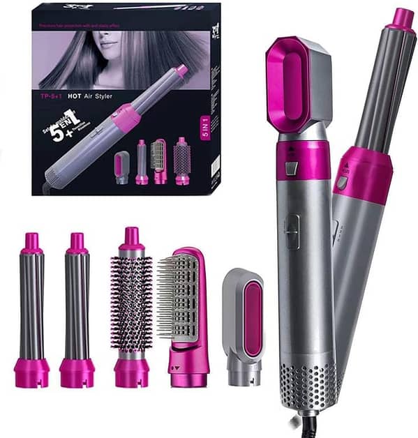 5 in 1 Hot Air Hair Styler: Dry, Curl, Straighten & Volumize with Multi-Function Attachments