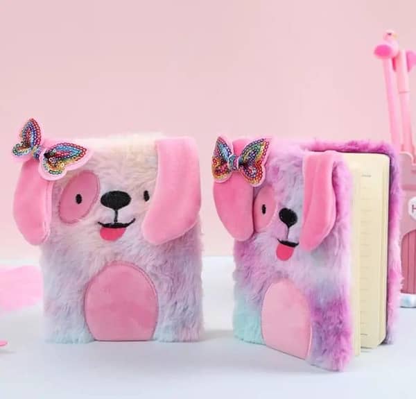 Cute Plush Diary Notebook with Soft Fluffy Animal Cover for Kids and Girls