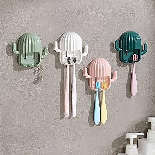Cactus Toothbrush Holder | Wall Mounted Bathroom Organizer | Punch-Free Toothbrush & Razor Stand | Drainage Design Storage Rack