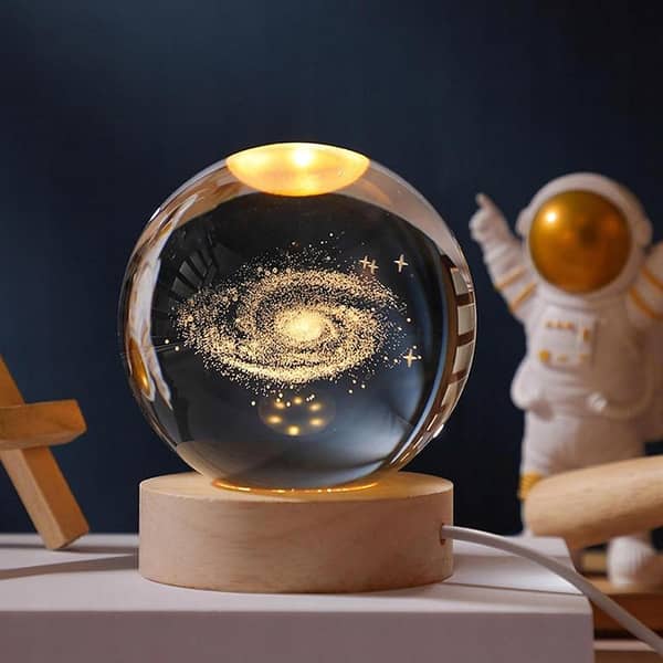 Crystal Ball LED Lamp with Wooden Base - USB Night Light for Home Decor