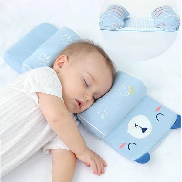 Baby Head Shaping Pillow with Positioning Support – Anti Flat Head Newborn Sleeping Cushion, Soft Cartoon Design