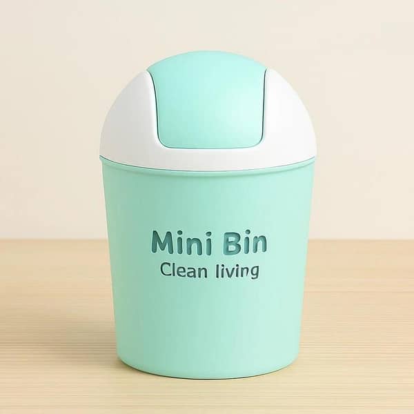 Mini Desktop Trash Bin with Lid | Small Plastic Dustbin for Table, Office & Kitchen | Cute Portable Garbage Container | Space Saving Waste Basket