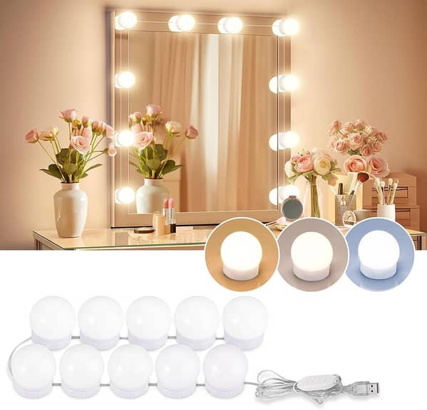 Vanity Mirror Lights USB – Dimmable Makeup Light Kit for Dressing Table Mirror (3 Color Modes)