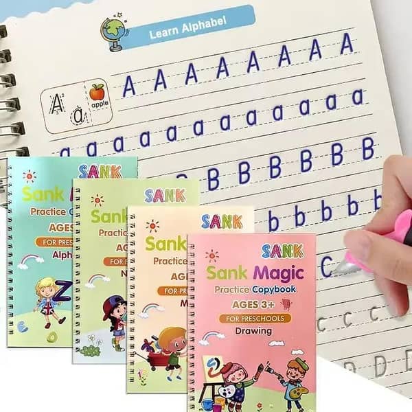 Magic Practice Copybook 4-Piece Set for Kids – Reusable Handwriting Books with Magic Pen and Refills (Ages 3+)