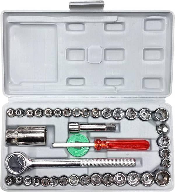 Aiwa Tools 40pcs Socket Wrench Set with Quick Reversible Ratchet, Extension and Bit Kit 1/4" & 3/8"