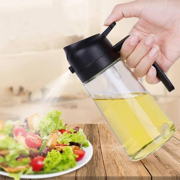 2 in 1 Oil Dispenser Bottle with Sprayer – Glass Olive Oil Spray & Pour Bottle for Cooking, Air Fryer, BBQ & Kitchen Use