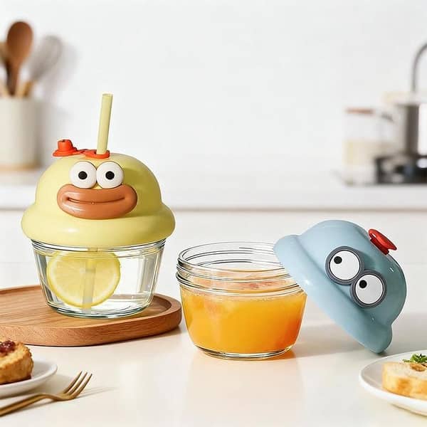Cute Cartoon Ice Cream Cup with Straw – Kids Drinking Cup with Lid – Reusable Juice & Water Cup for Children