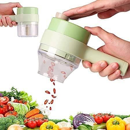 Multipurpose 4-in-1 Handheld Electric Vegetable Cutter Set: Portable Wireless Garlic Press, Masher, Slicer and Mini Food Processor