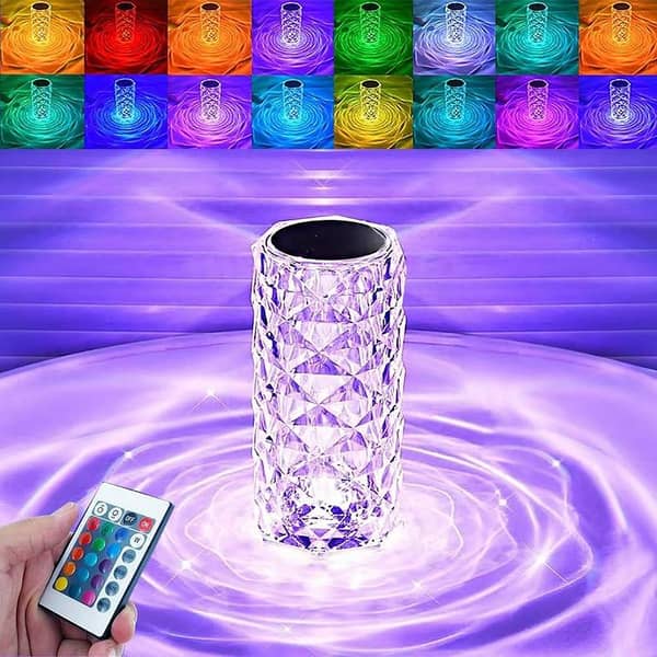 RGB Crystal LED Table Lamp with Remote and Touch Control – 16 Color Changing Bedside Light