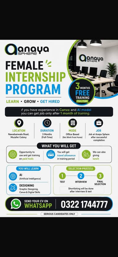 Female Internship + JOB (AI & Graphic Designing | Canva Training)