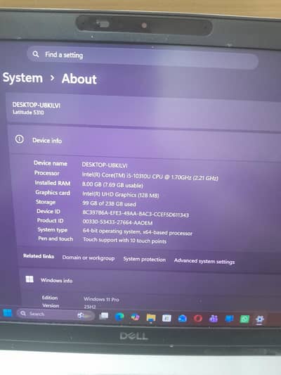 dell Core I5 10th generation 8gb ram 256 GB nvmei