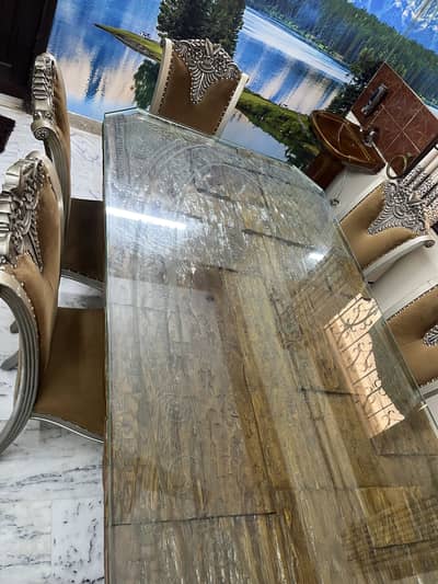 Wooden dining with glass 6 chairs dining set