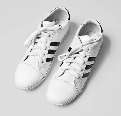 White Casual Sneakers with Black Stripes (Free Delivery)