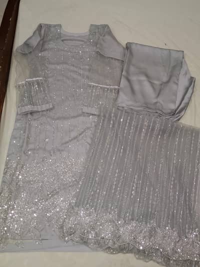 Grey net cut Dana 3 piece suit