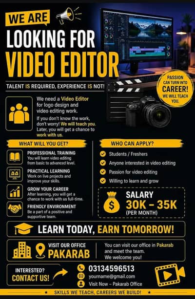 we are looking for video editor salary 30k to 35k