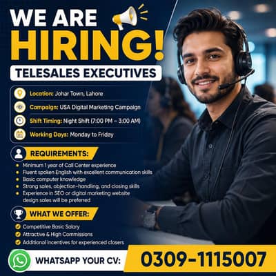 Call Center Job || Telesales Executive || Night Shift (USA Campaign)