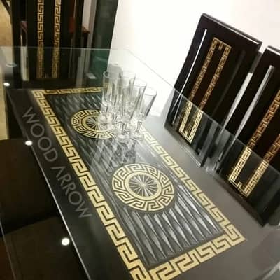 6 seater dining table set, restaurant dining table, glass top table