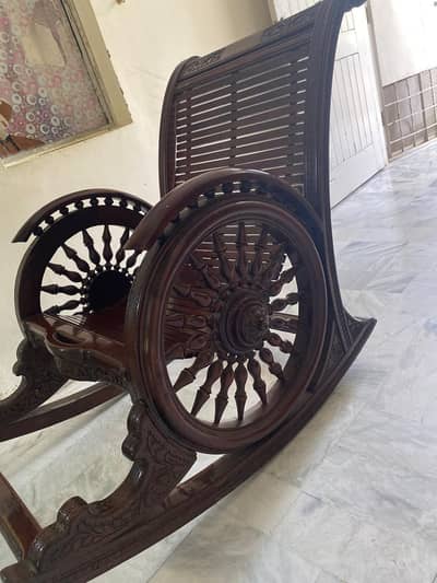 Premium Sheesham wood Chinioti original hand carved Rocking chair