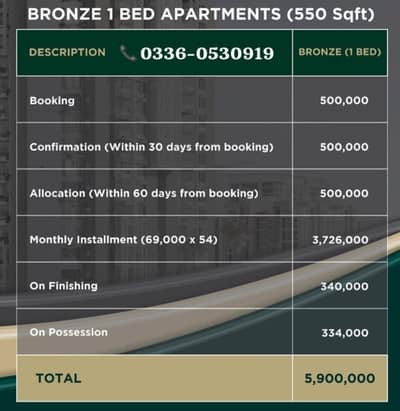 (550 Square Feet) 1 Bed Apartment Available For Sale On 4.5 Years Easy Instalment Plan