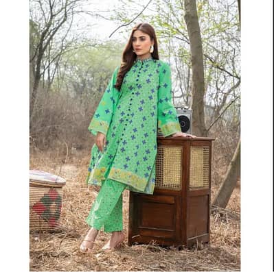 Premium Safa Noor 2 Pcs Unstitched Lawn Suit Green