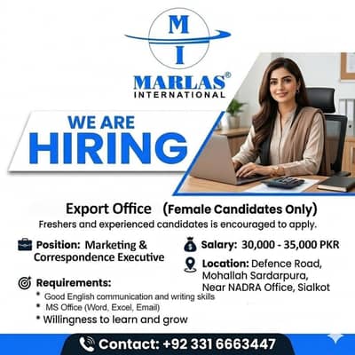 Female marketing & Correspondence Executive