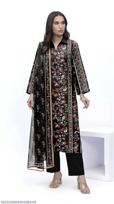 3Pcs women unstitched printed suit