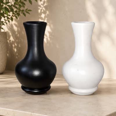 Black Plastic Flower Vase Pack of 2 – Modern Minimalist Home Decor Vas